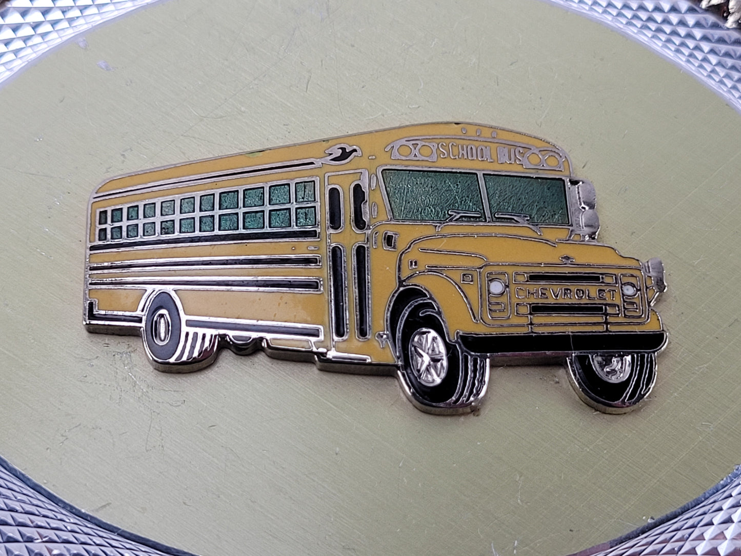 Vintage Chevrolet Yellow School Bus Belt Buckle